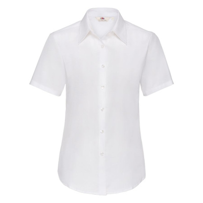 Рубашка"Lady-Fit Short Sleeve Oxford Shirt", белый_XS, 70% х/б, 30% п/э, 130 г/м2