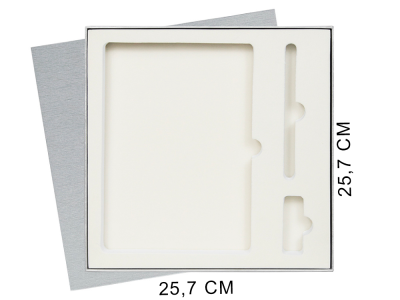 Коробка подарочная Solution Superior Linen под ежедневник, ручку и флешку, серебро, 25,7x25,7 см, бежевый ложемент